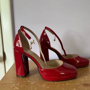 Amazon Red Patent Leather Heels with Block Heel